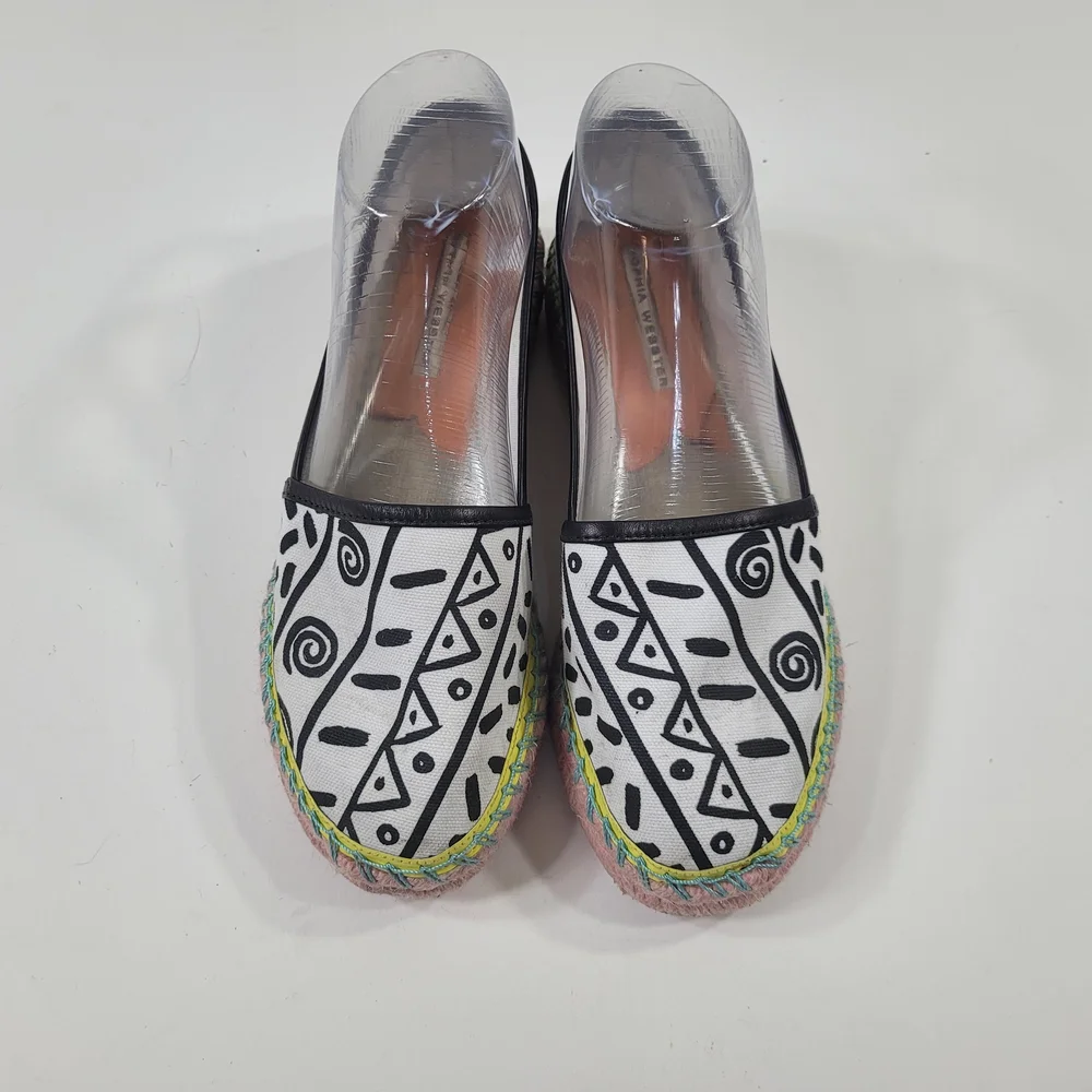 Sophia Webster Black and White Patterned Espadrilles Loafers Size 38.5